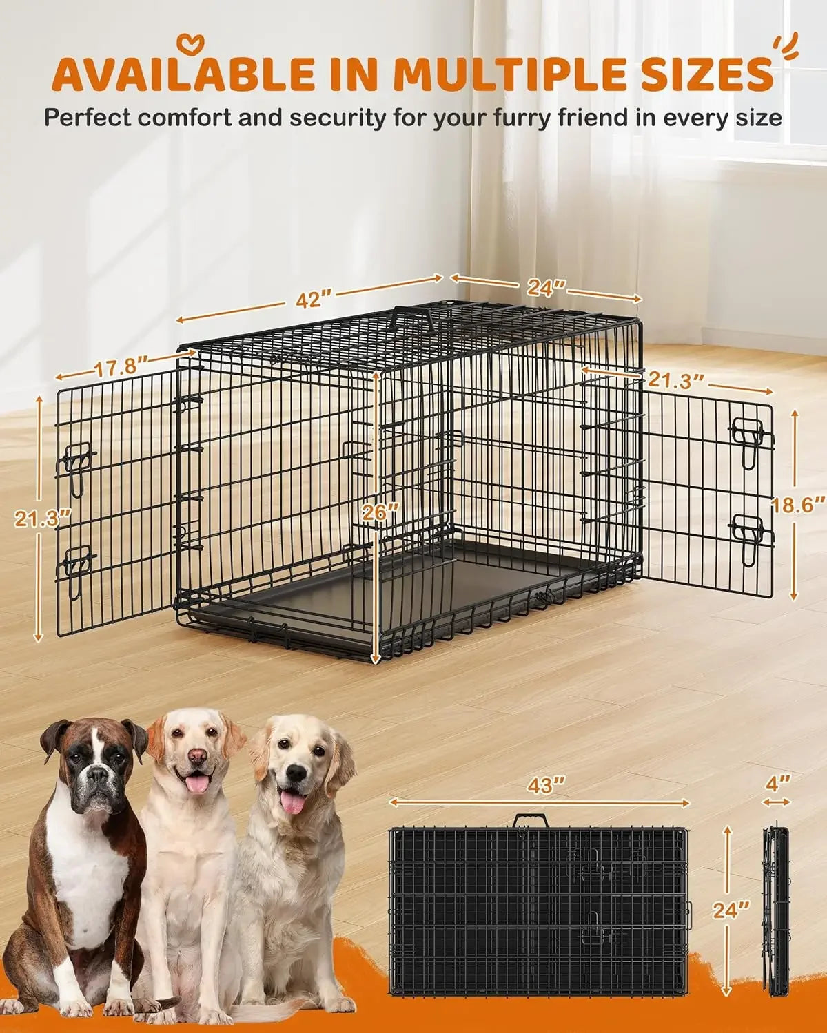 XMSJ Double Door Metal Dog Crate With Divider And Tray