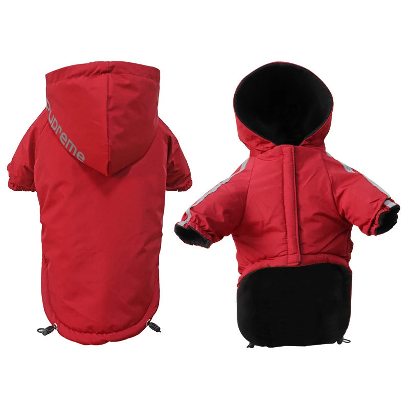 Dog Waterproof Winter Coat With Hood Reflective Print