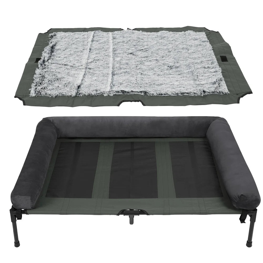 BORWARTCN Outdoor Raised Dog Bed With Cooling Breathable Mat And Plush Mat
