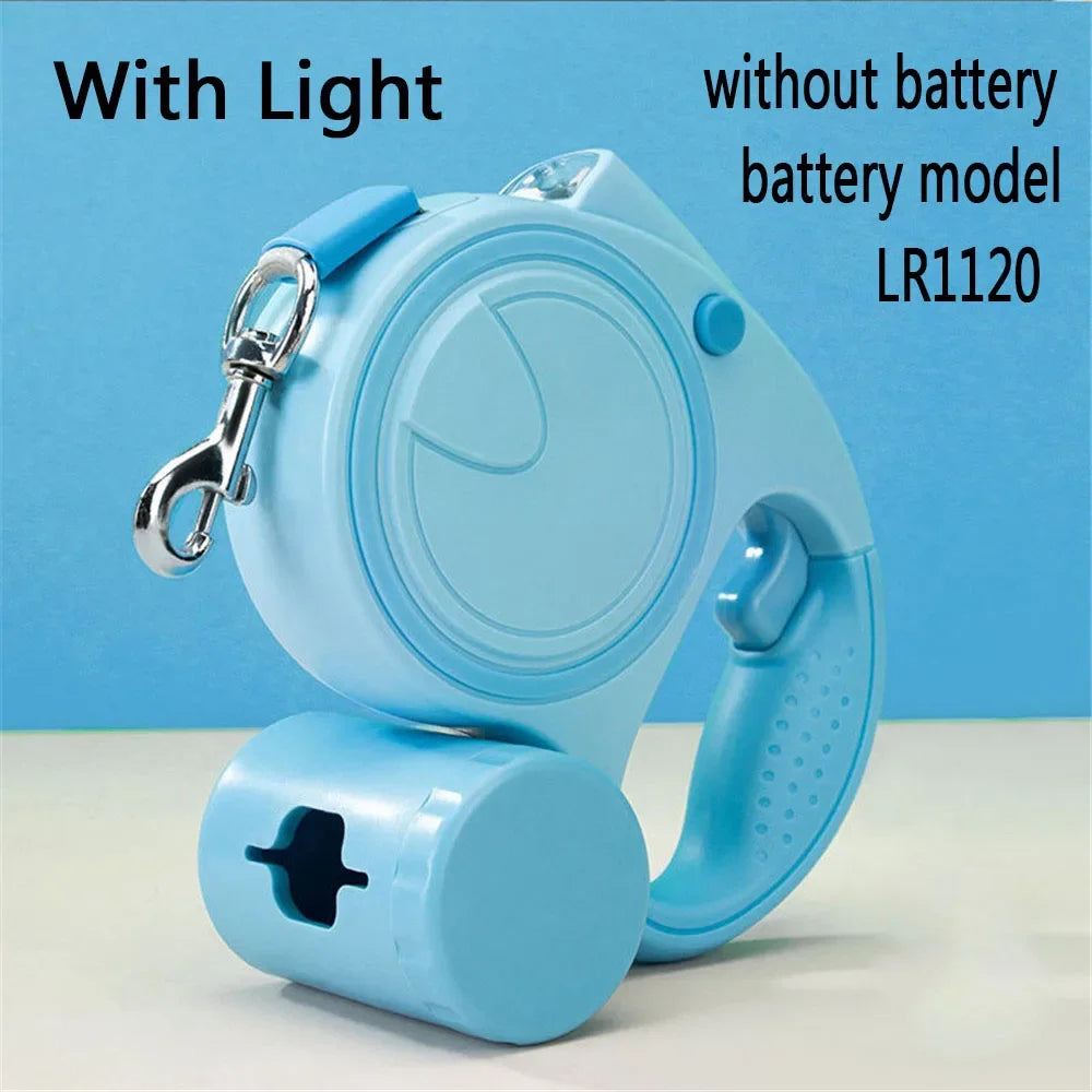 Retractable Dog Leash With LED Lights And Bag Holder 5M Nylon