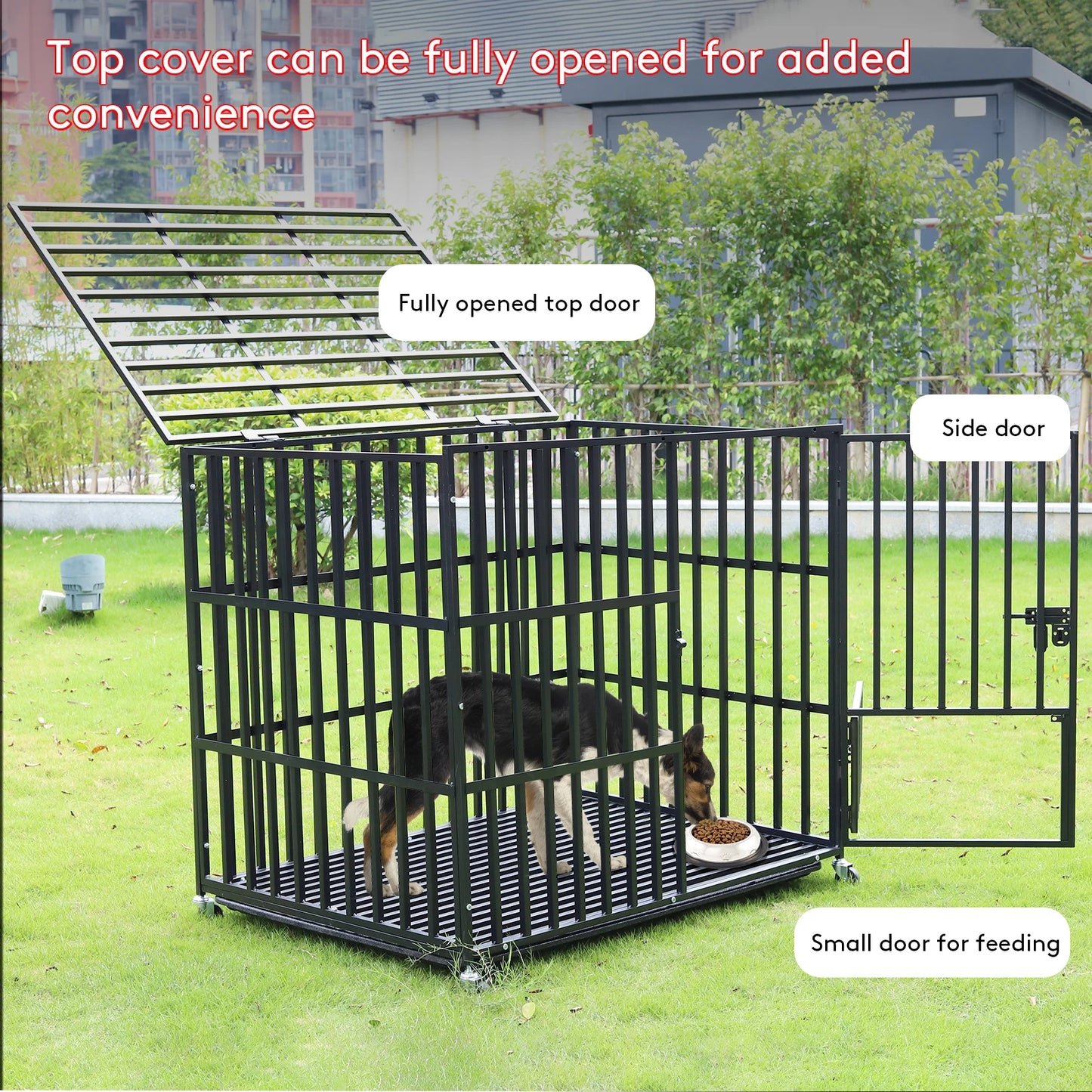 Bingopaw Heavy Duty Dog Crate With 4 Lockable Wheels Removable Tray