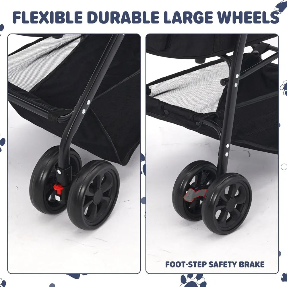 TIFICY Foldable Pet Stroller for Cats and Dogs Detachable Carrier