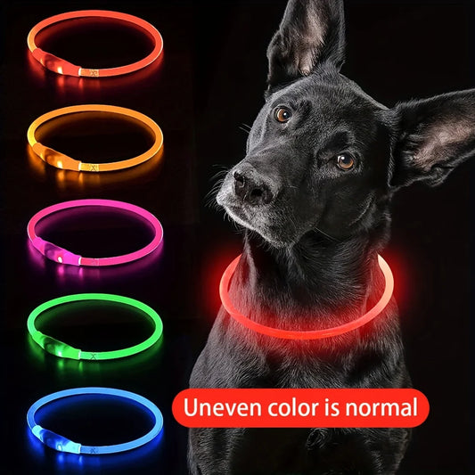 LED Light Dog Collar USB Rechargeable Reflective Anti Lost Necklace