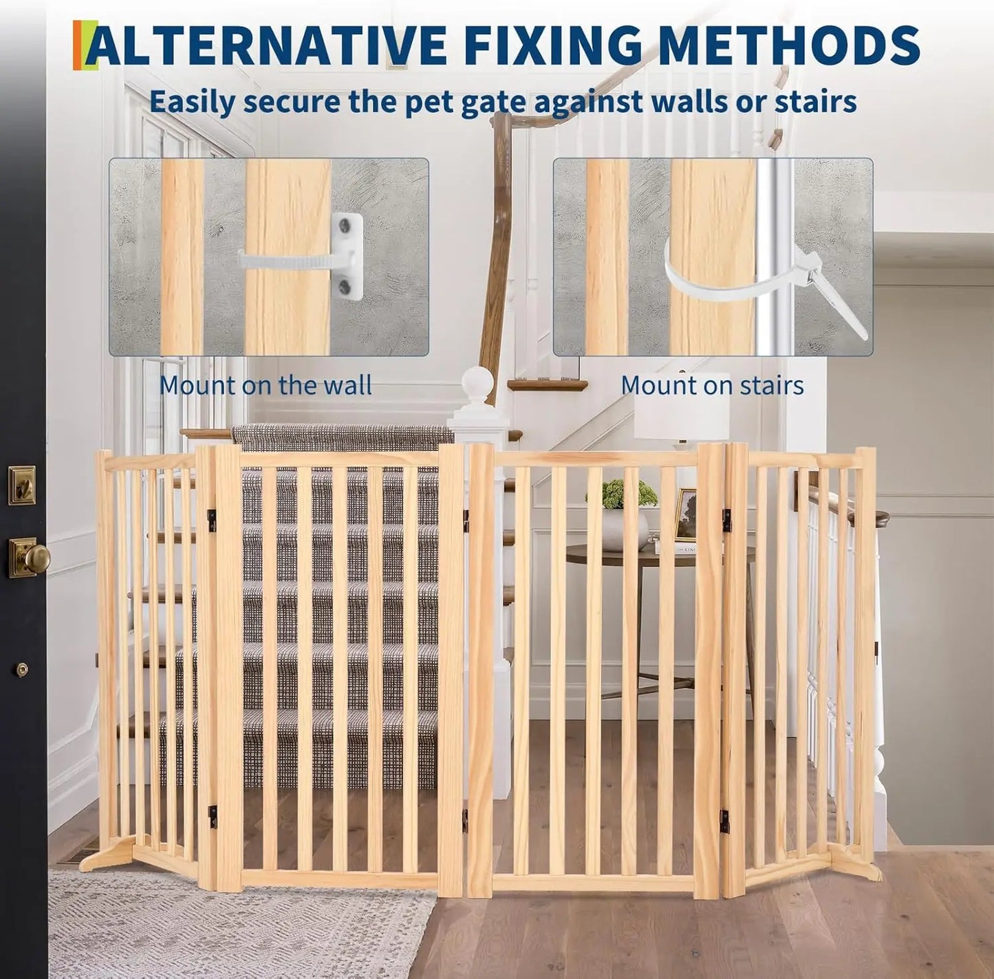 HiMISS Freestanding Wooden Dog Gate Indoor Expandable Pet Fence For Doorways