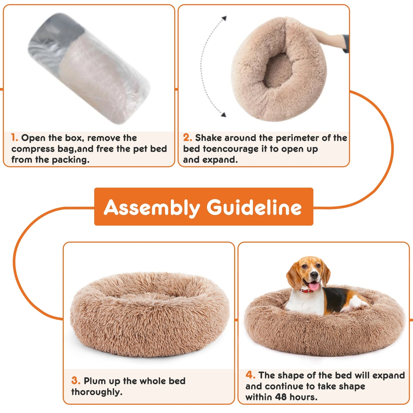JHKCN Calming Dog Bed Plush Faux Fur Round Anti Slip Washable