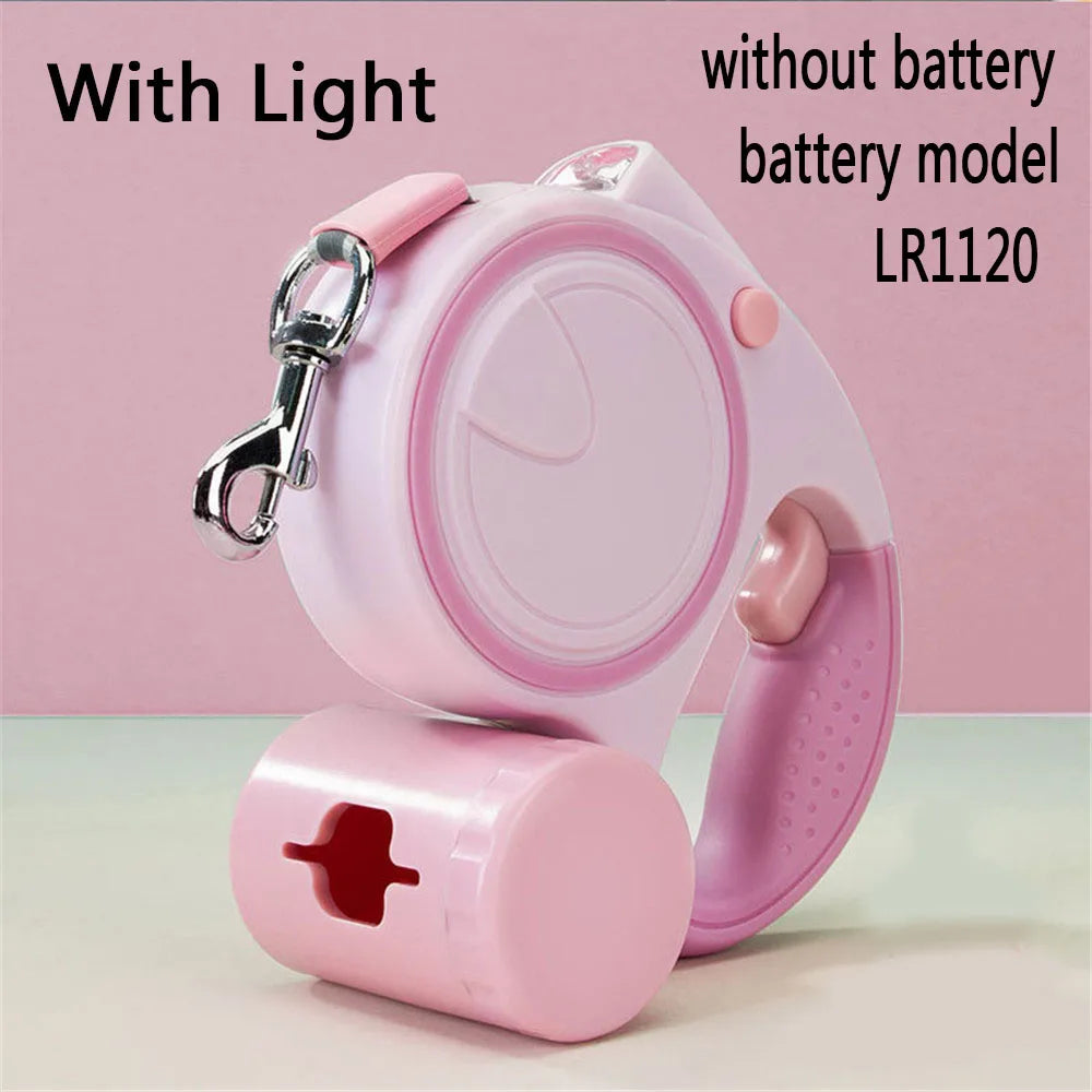 Retractable Dog Leash With LED Lights And Bag Holder 5M Nylon