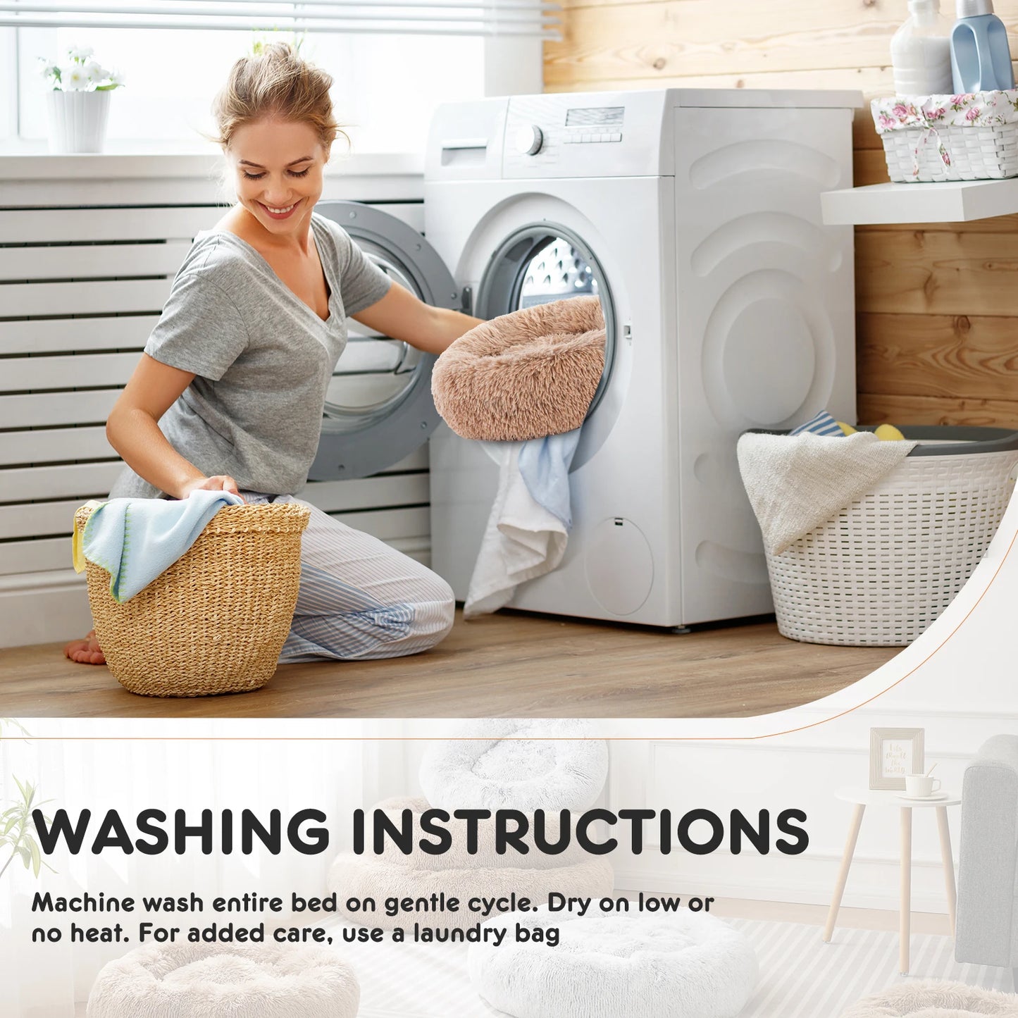 JHKCN Calming Dog Bed Plush Faux Fur Round Anti Slip Washable