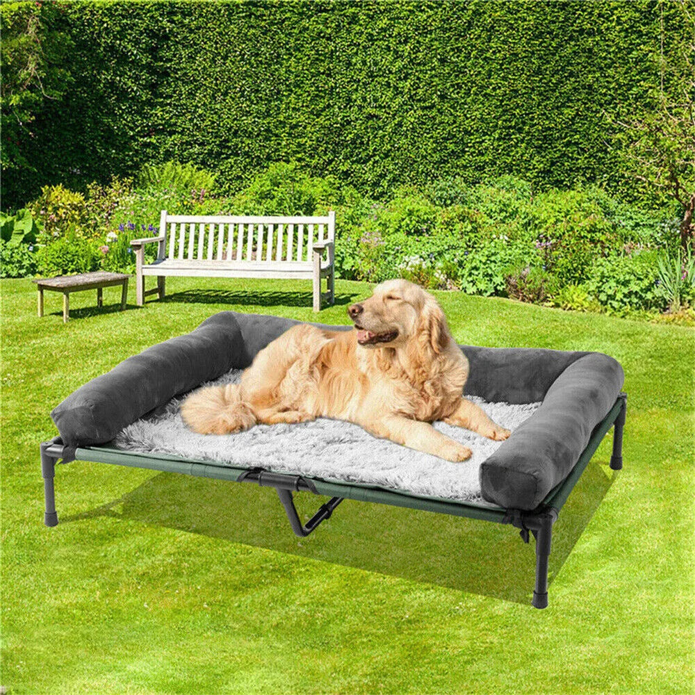 BORWARTCN Outdoor Raised Dog Bed With Cooling Breathable Mat And Plush Mat