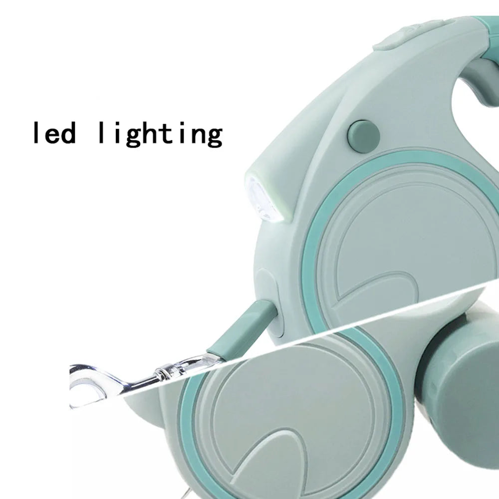 Retractable Dog Leash With LED Lights And Bag Holder 5M Nylon