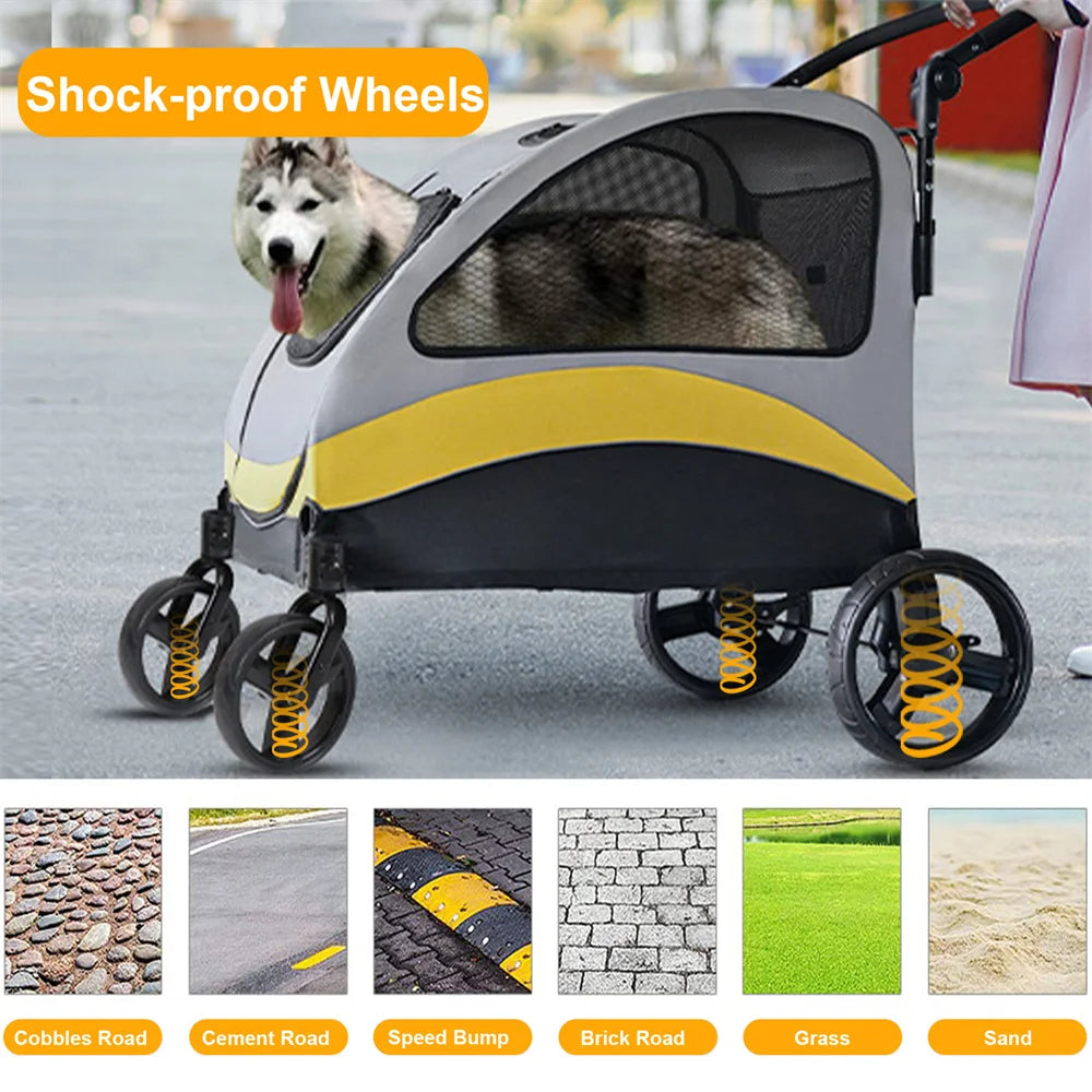 Premium Dog Stroller Pram 4 Wheel Foldable Travel Cart For All Breeds