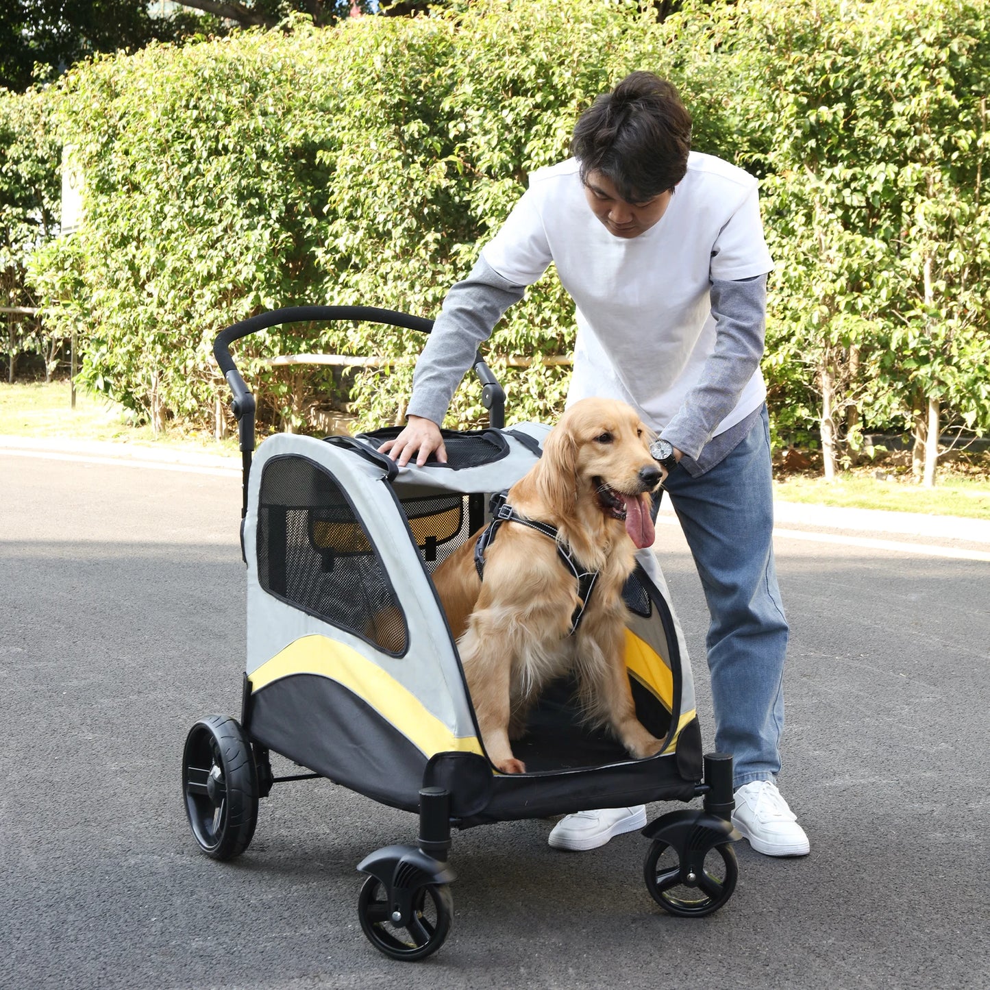 Dog Stroller Four Wheel Jogger Wagon Foldable Cart Load 55kg