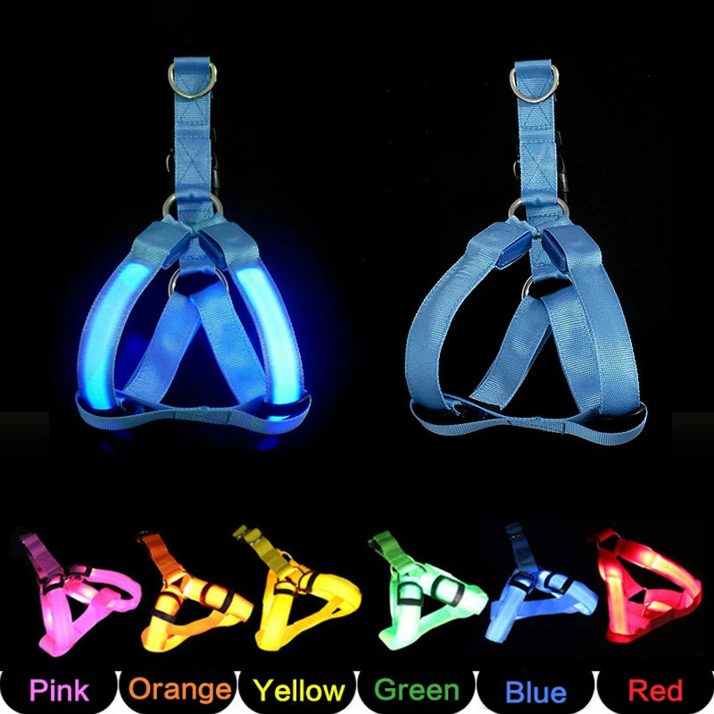 LED Dog Harness No Pull Adjustable Nylon Night Safety