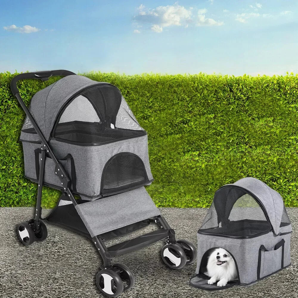 Foldable Dog Stroller And Cat Travel Carrier With Rain Cover