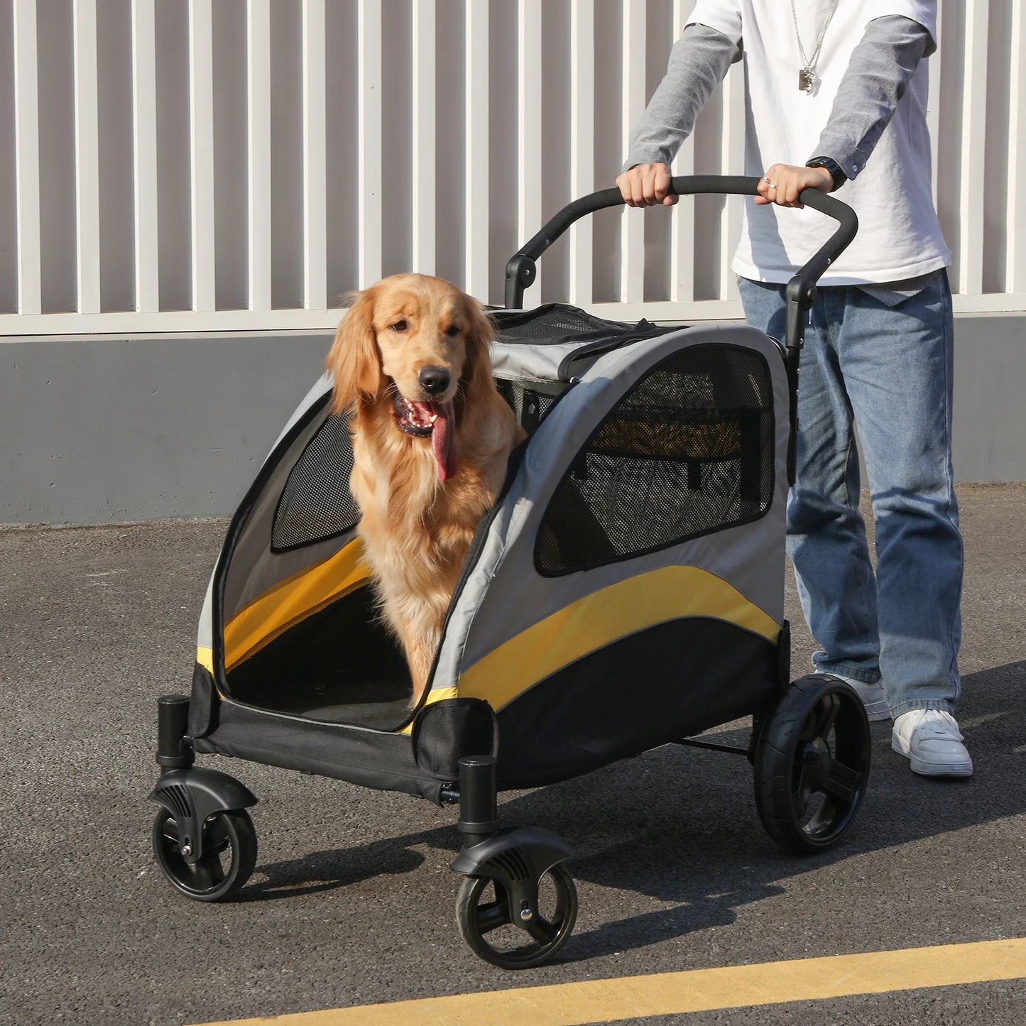 Dog Stroller Four Wheel Jogger Wagon Foldable Cart Load 55kg