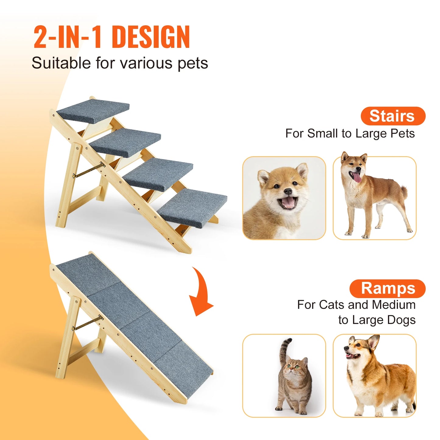 NONEDog Door Foldable Wooden Pet Steps And Ramp Combo