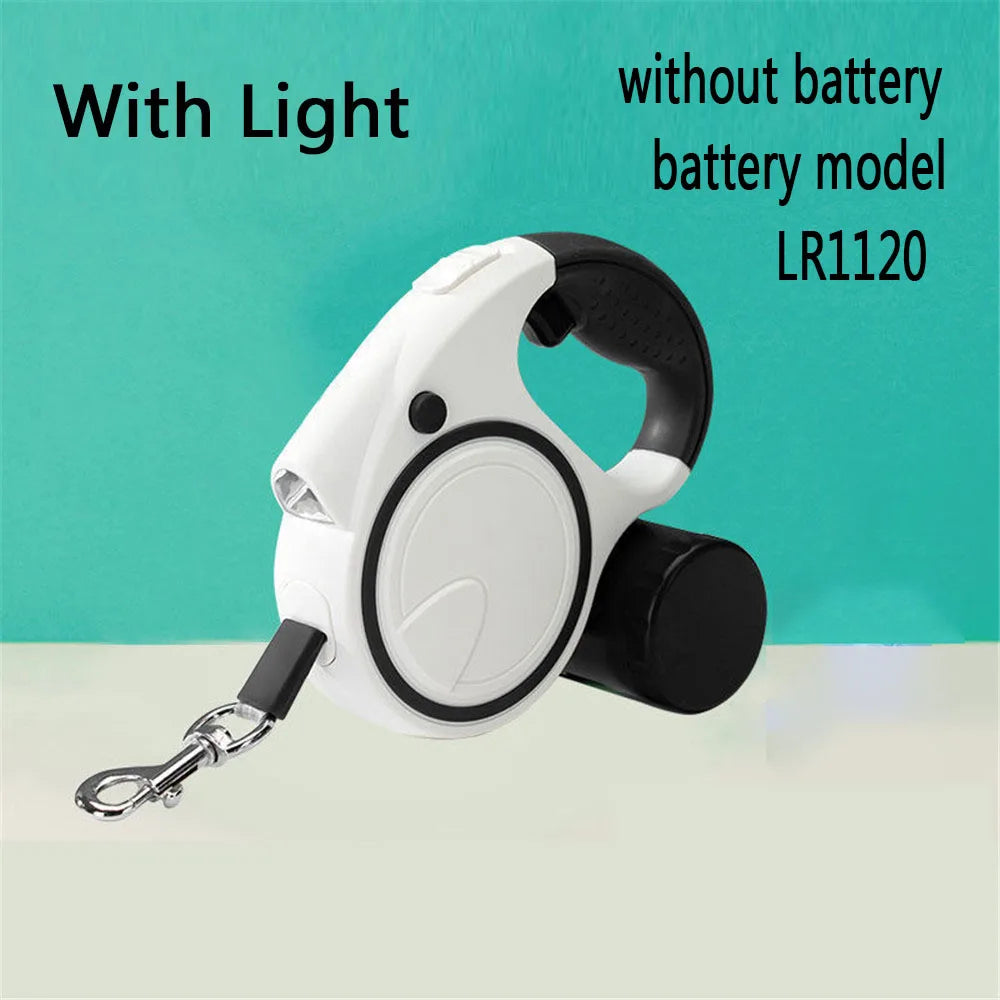 Retractable Dog Leash With LED Lights And Bag Holder 5M Nylon
