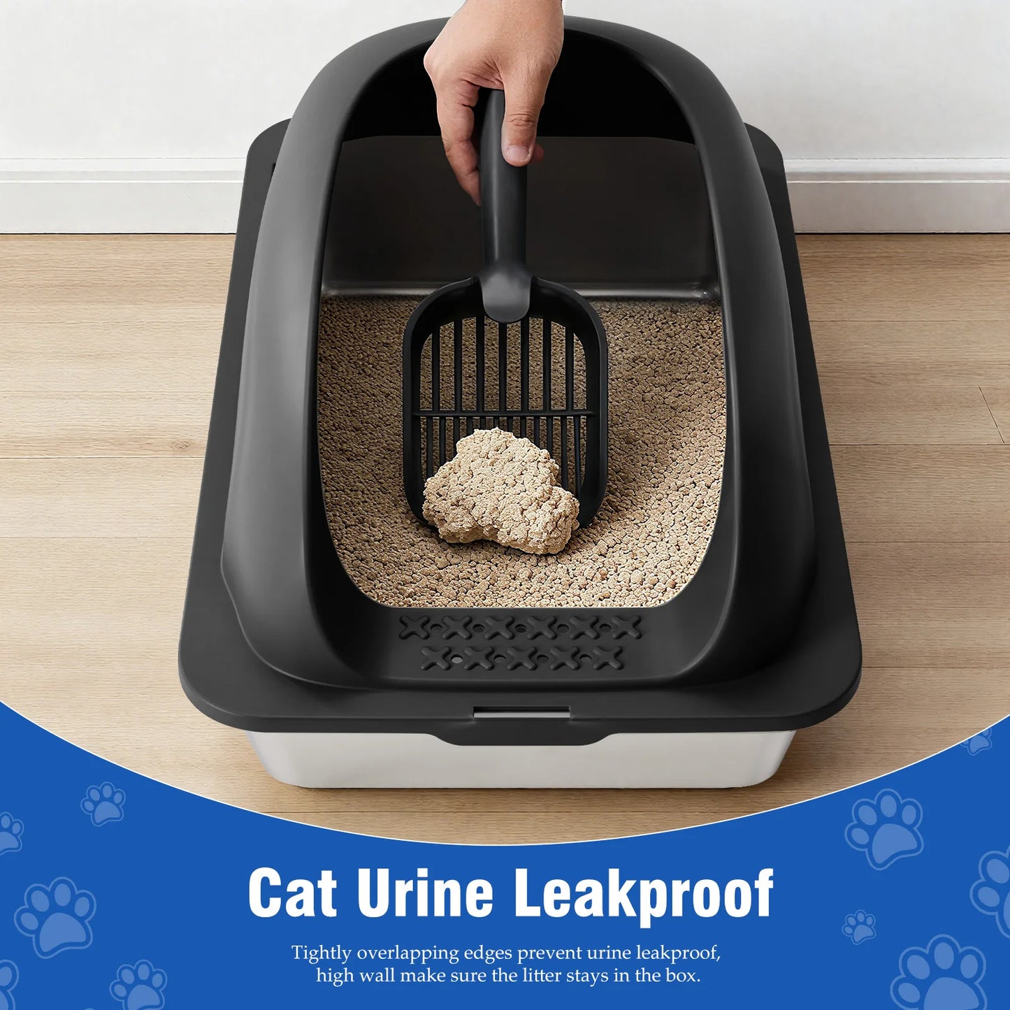 JHK Stainless Steel Cat Litter Box With Lid Anti Urine Leakage