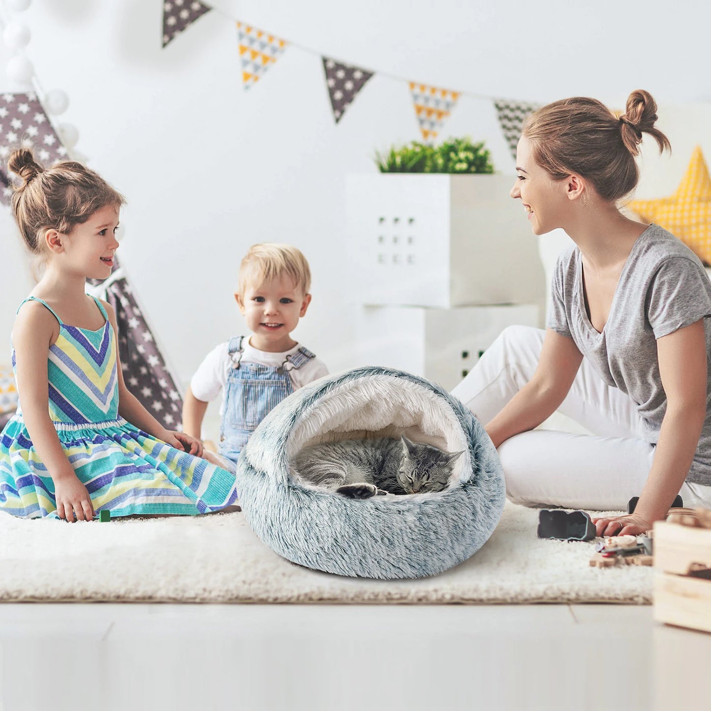 Cat Bed Nest Soft Semi Enclosed Indoor Pet House Rest