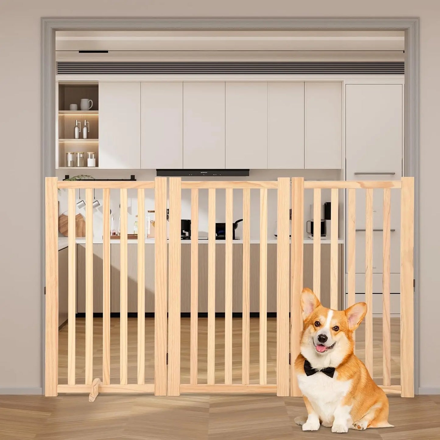 HiMISS Freestanding Wooden Dog Gate Indoor Expandable Pet Fence For Doorways
