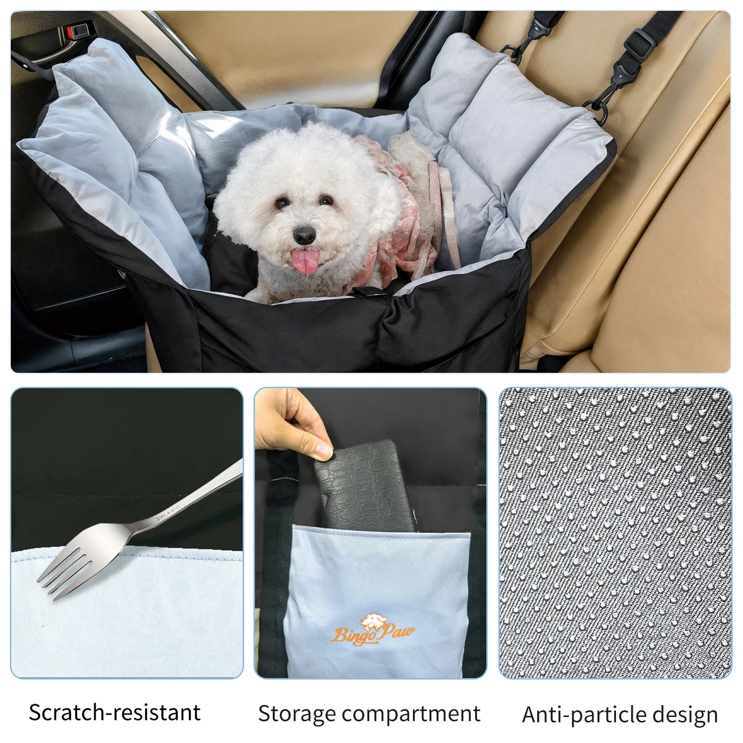 Dog Car Seat Safe And Cozy Travel Bed For Small Dogs Clip On Leash Pockets