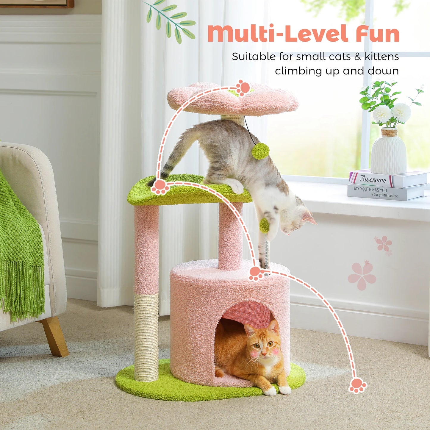 PEQULTICN Flower Cat Tree For Indoor Cats Three Tier