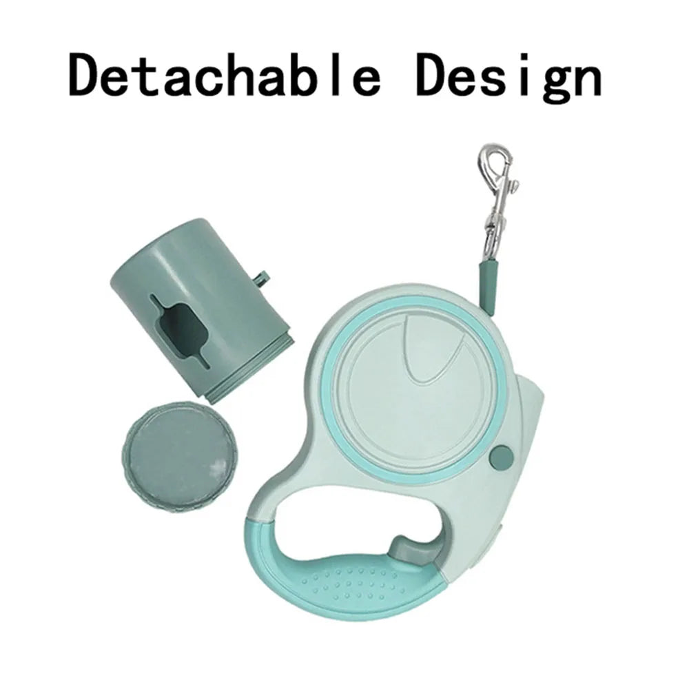 Retractable Dog Leash With LED Lights And Bag Holder 5M Nylon