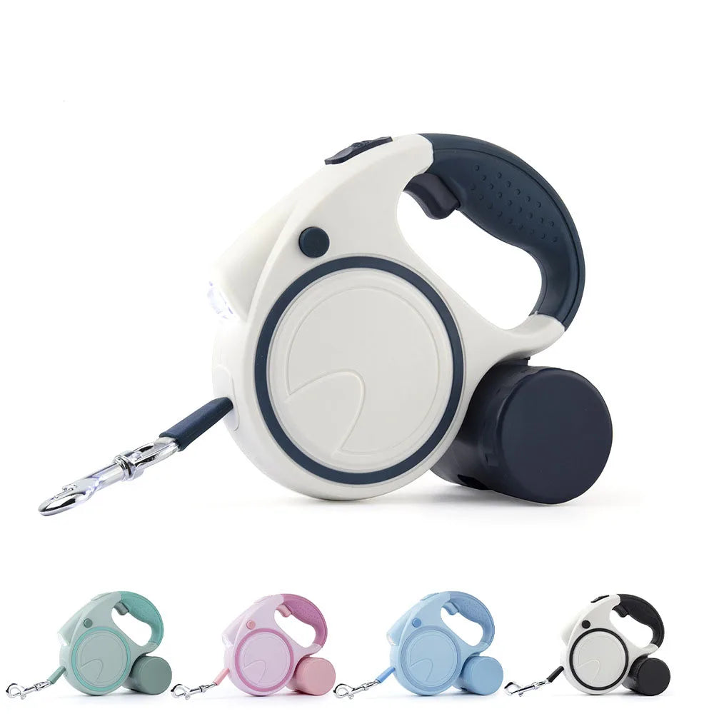 Retractable Dog Leash With LED Lights And Bag Holder 5M Nylon