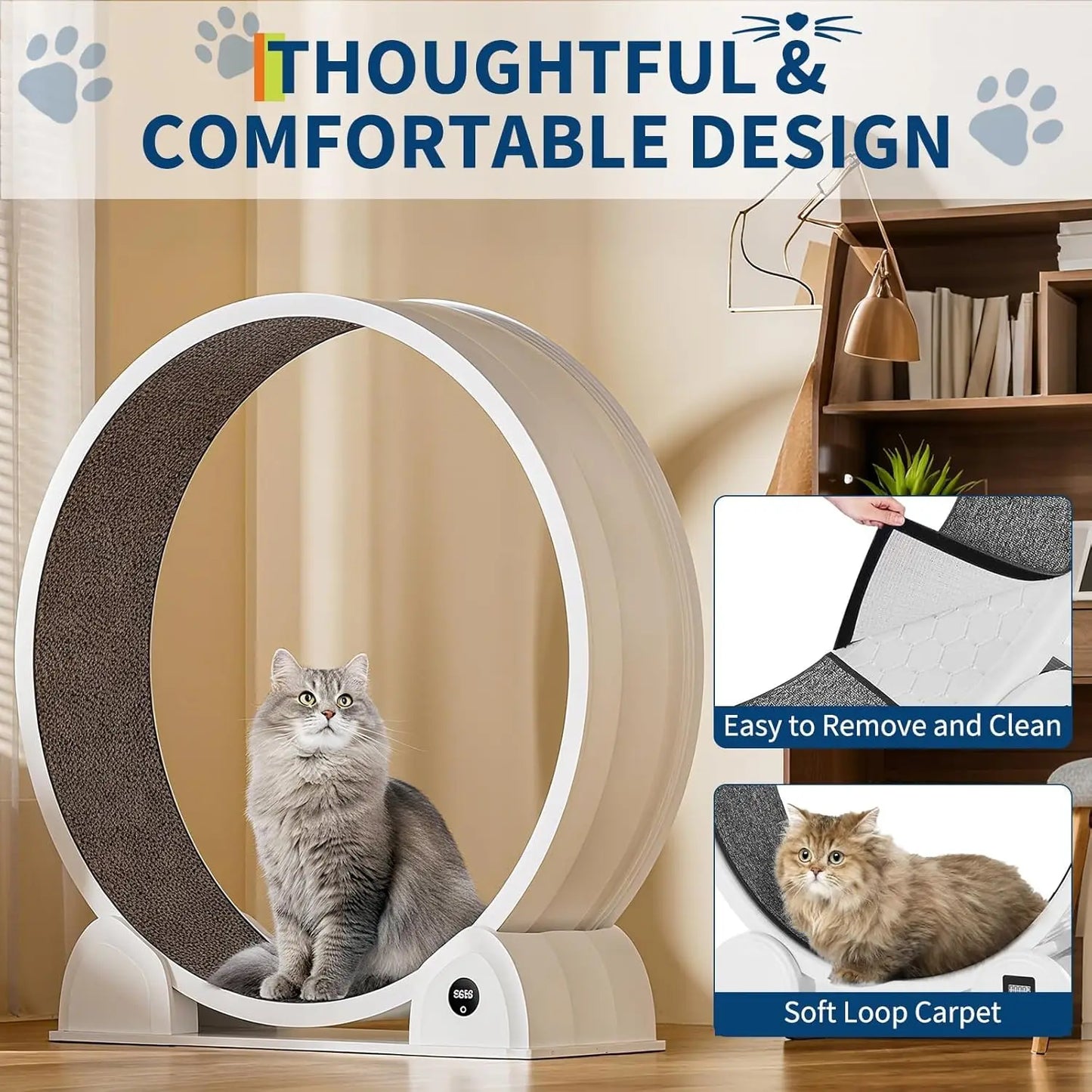 HiMISSCN Cat Exercise Wheel for Indoor Cats Quiet Treadmill Pedometer