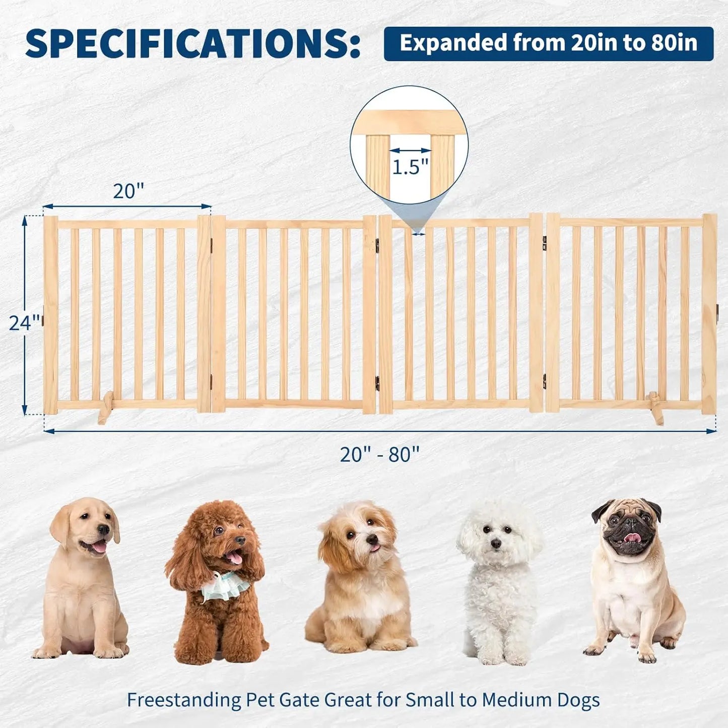 HiMISS Freestanding Wooden Dog Gate Indoor Expandable Pet Fence For Doorways