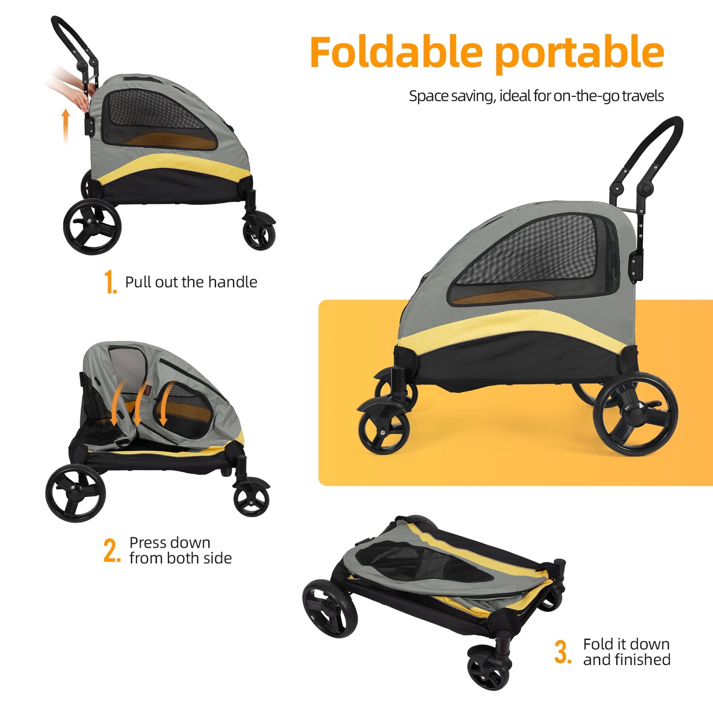 Dog Stroller Four Wheel Jogger Wagon Foldable Cart Load 55kg