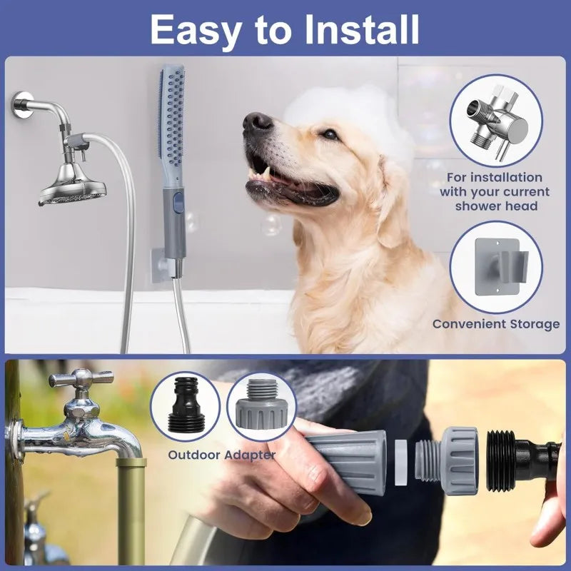 Dog Shower Attachment With Metal Diverter Three Spray Modes