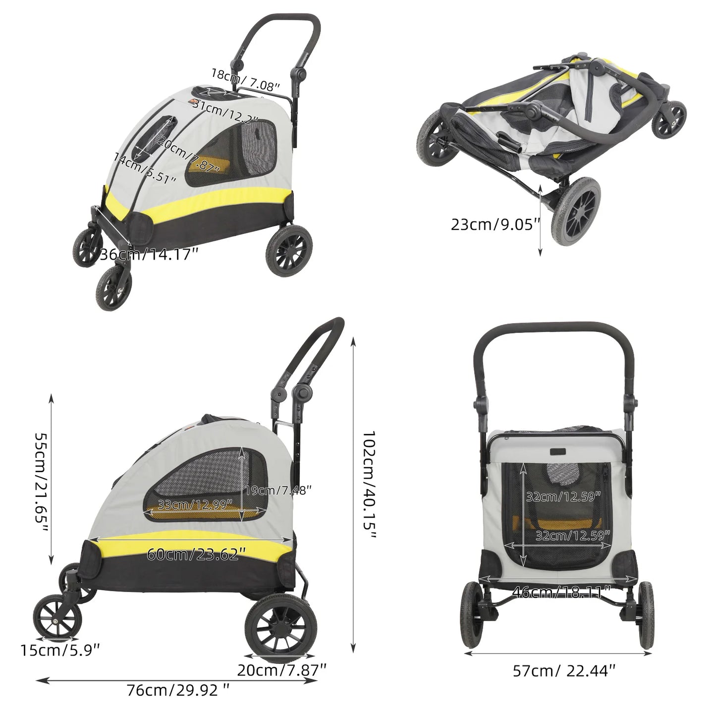 Premium Dog Stroller Pram 4 Wheel Foldable Travel Cart For All Breeds