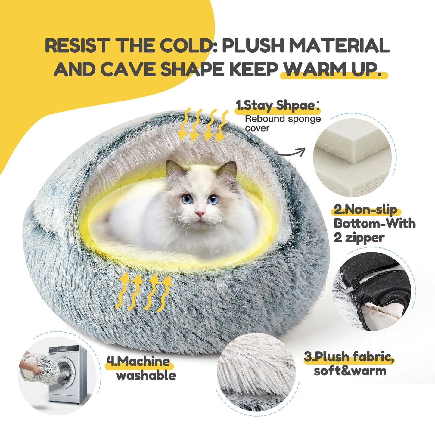 Cat Bed Nest Soft Semi Enclosed Indoor Pet House Rest