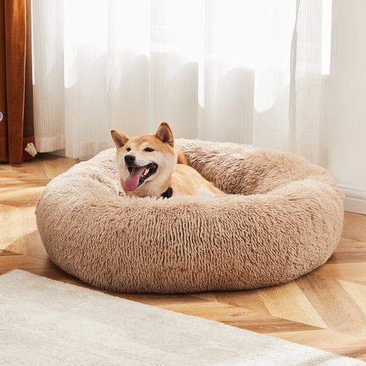 JHKCN Calming Dog Bed Plush Faux Fur Round Anti Slip Washable
