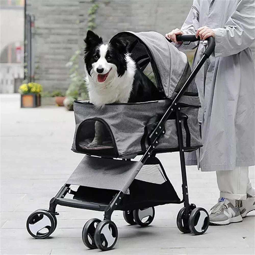 Foldable Dog Stroller And Cat Travel Carrier With Rain Cover