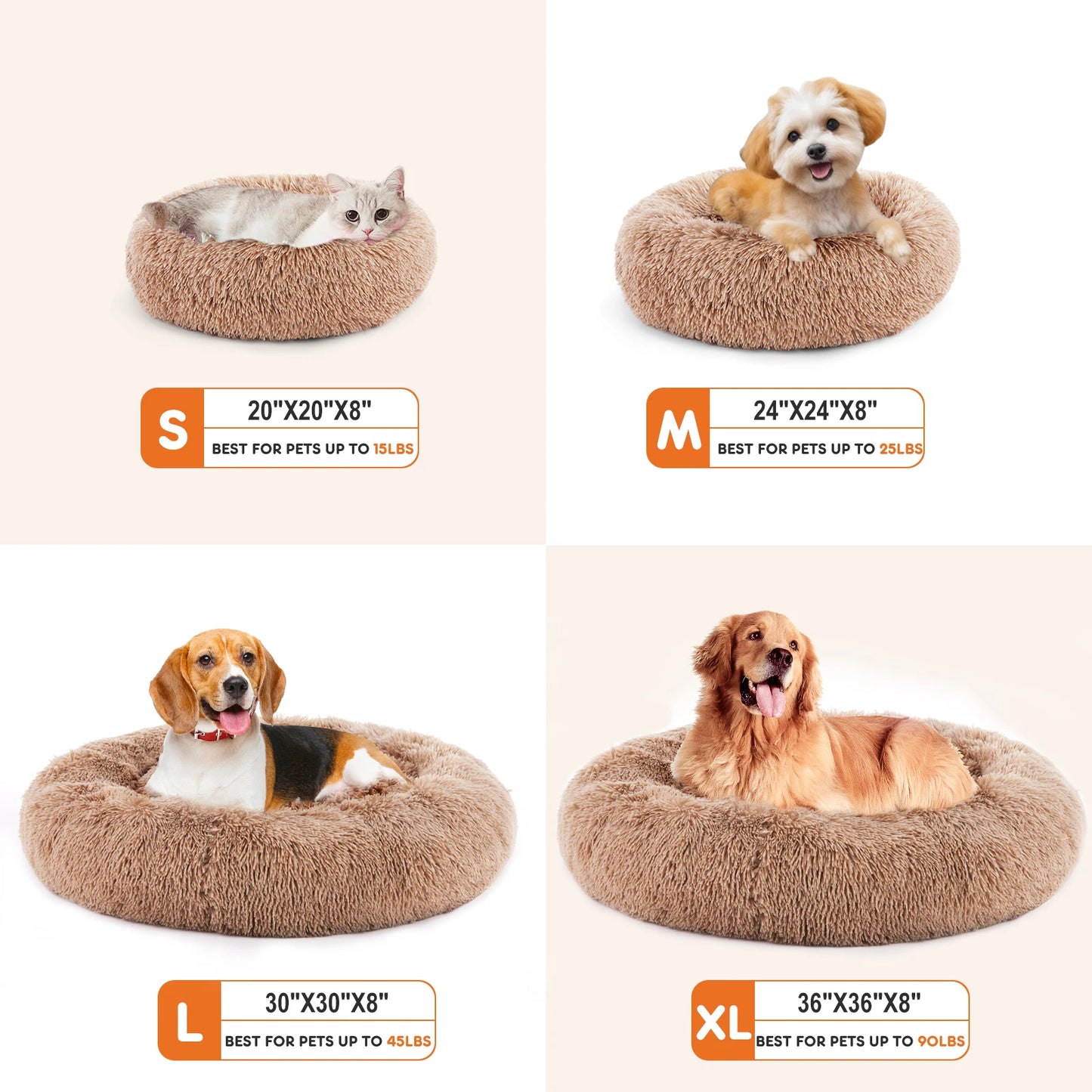 JHKCN Calming Dog Bed Plush Faux Fur Round Anti Slip Washable