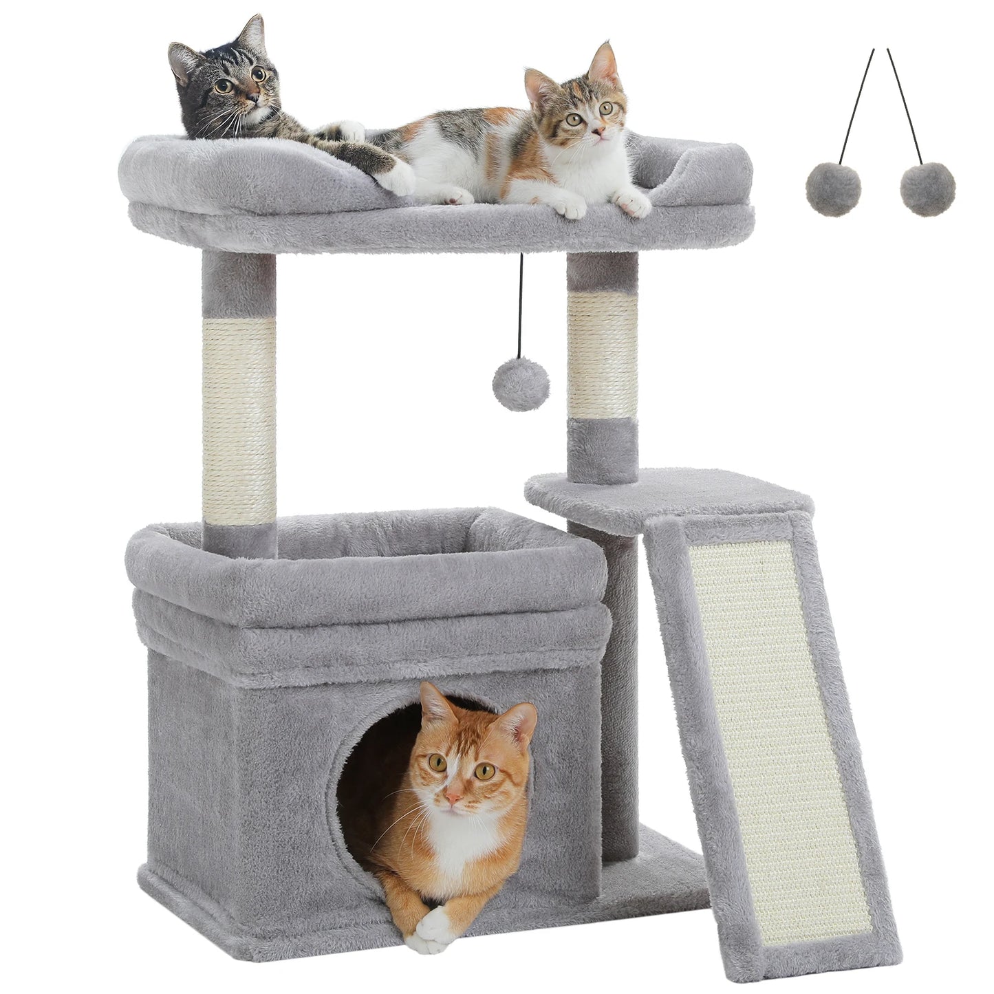 PEQULTICN Safe and Stable Cat Tree Three Tier With Cozy Top Perch