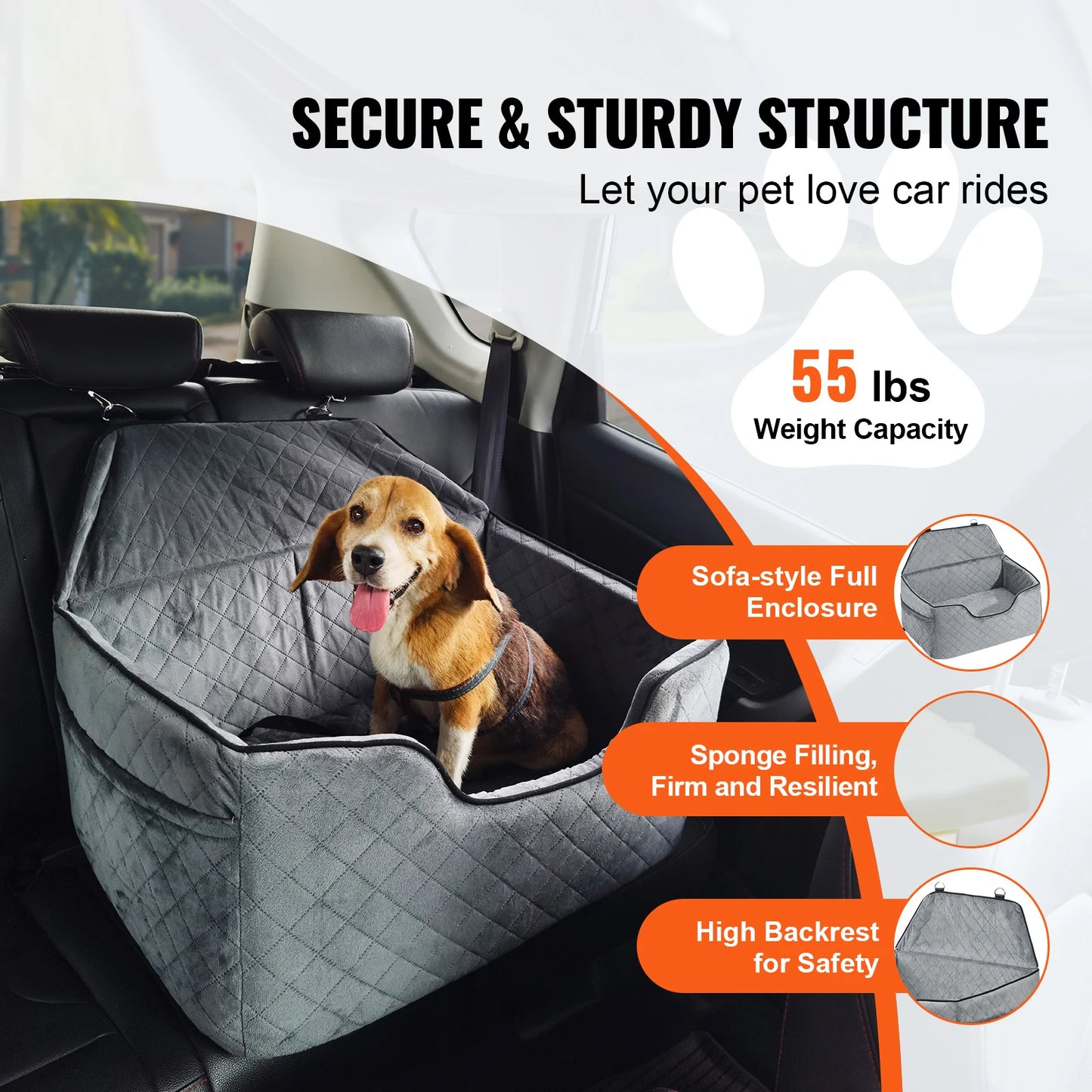 SucceBuy Dog Car Seat Booster Seat With Storage Pocket