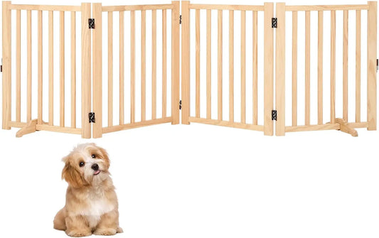 HiMISS Freestanding Wooden Dog Gate Indoor Expandable Pet Fence For Doorways