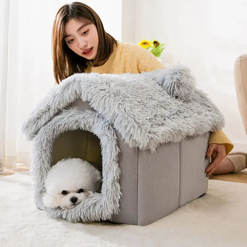 Indoor Soft Dog Kennel Bed With Removable Winter Warm Cover