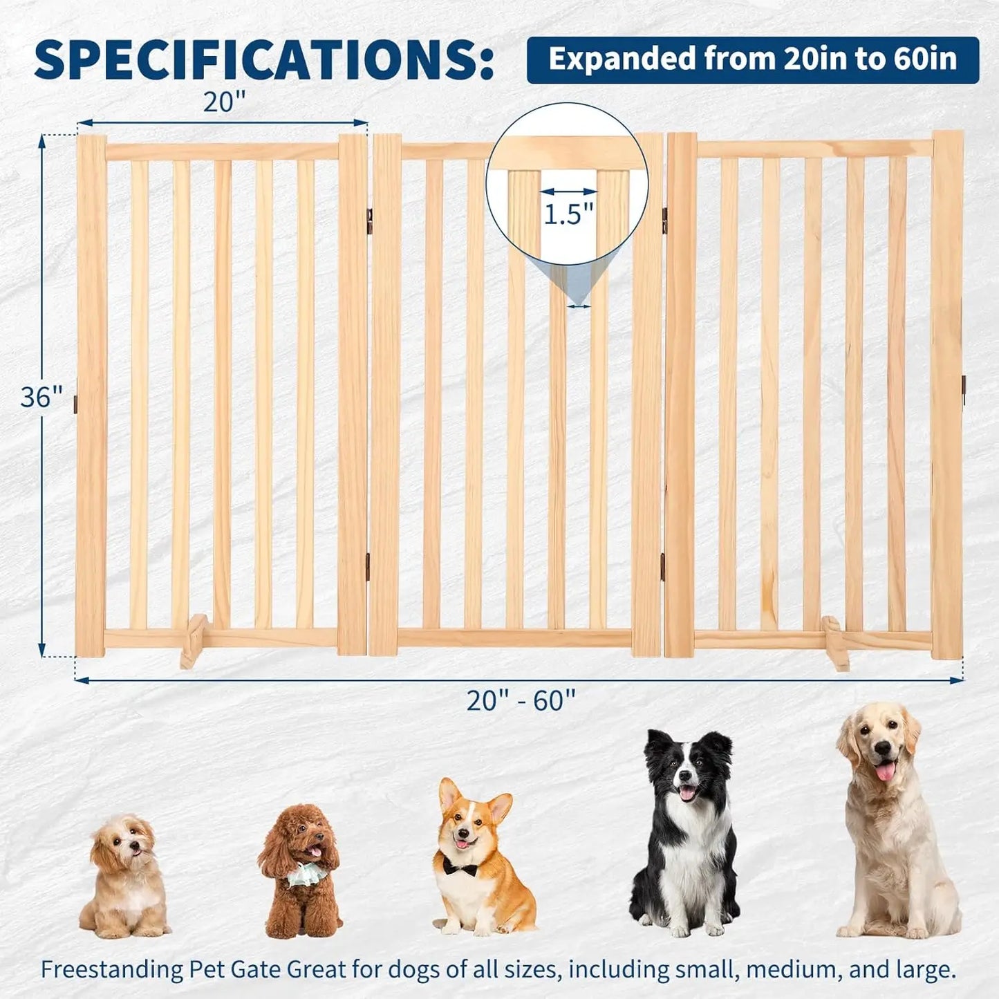 HiMISS Freestanding Wooden Dog Gate Indoor Expandable Pet Fence For Doorways