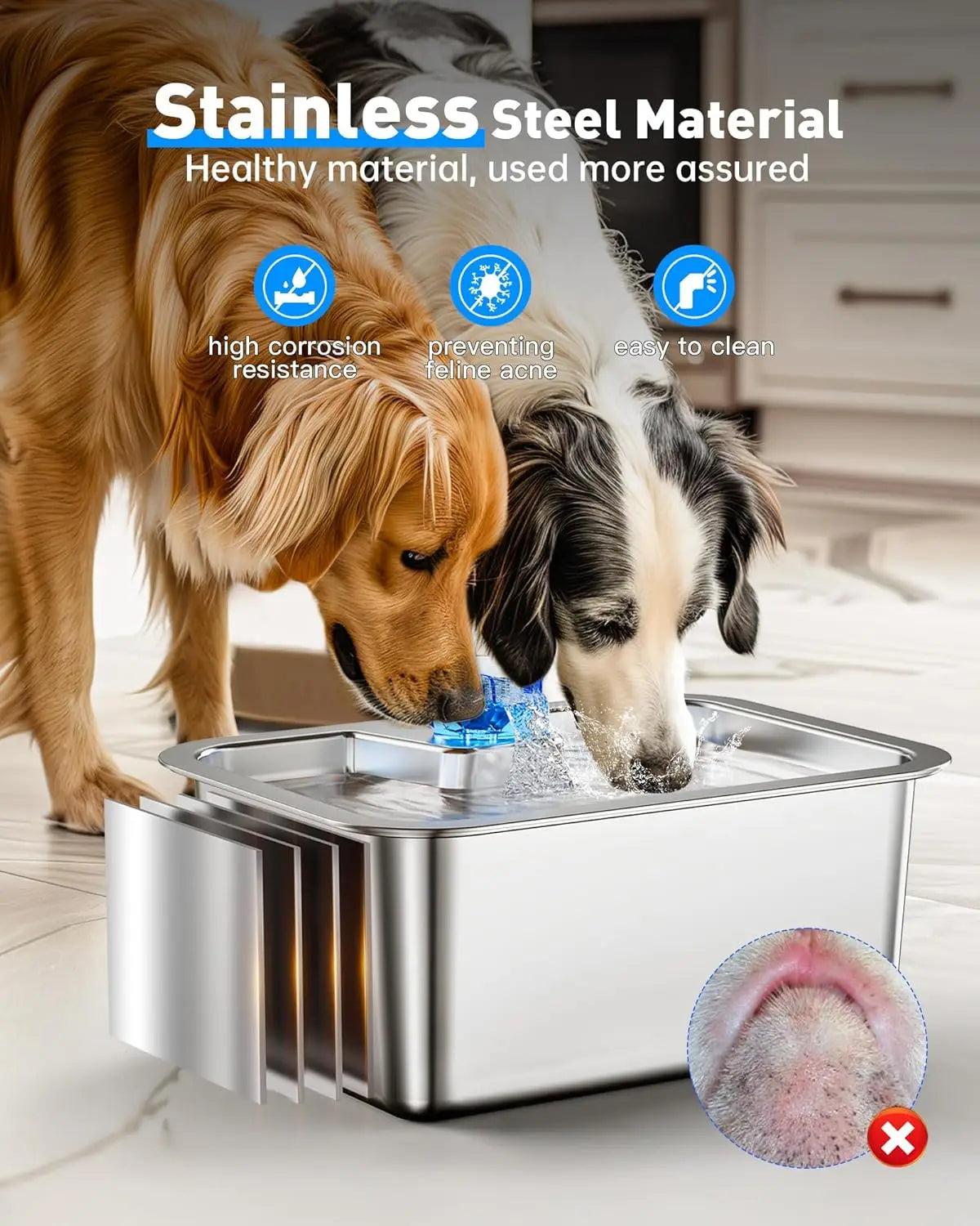 Stainless Steel Dog Water Fountain With Filters And Automatic Dispenser