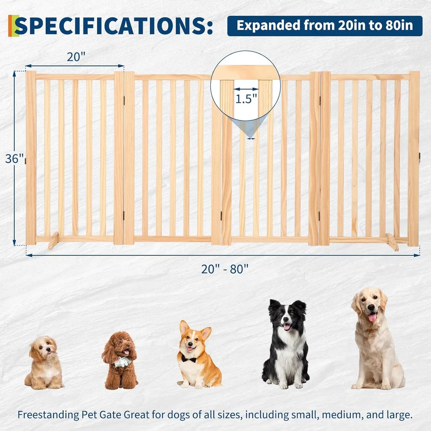 HiMISS Freestanding Wooden Dog Gate Indoor Expandable Pet Fence For Doorways