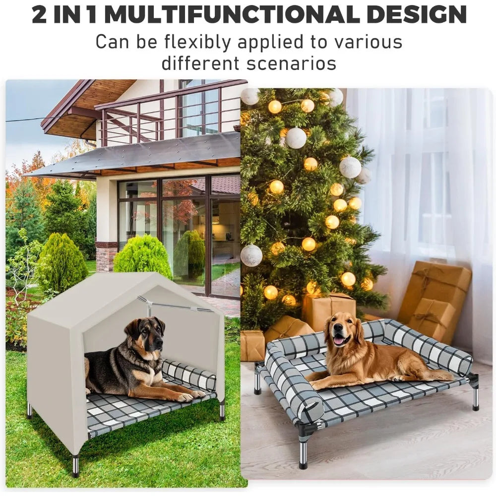 Weatherproof 2 In 1 Dog Bed House With Canopy