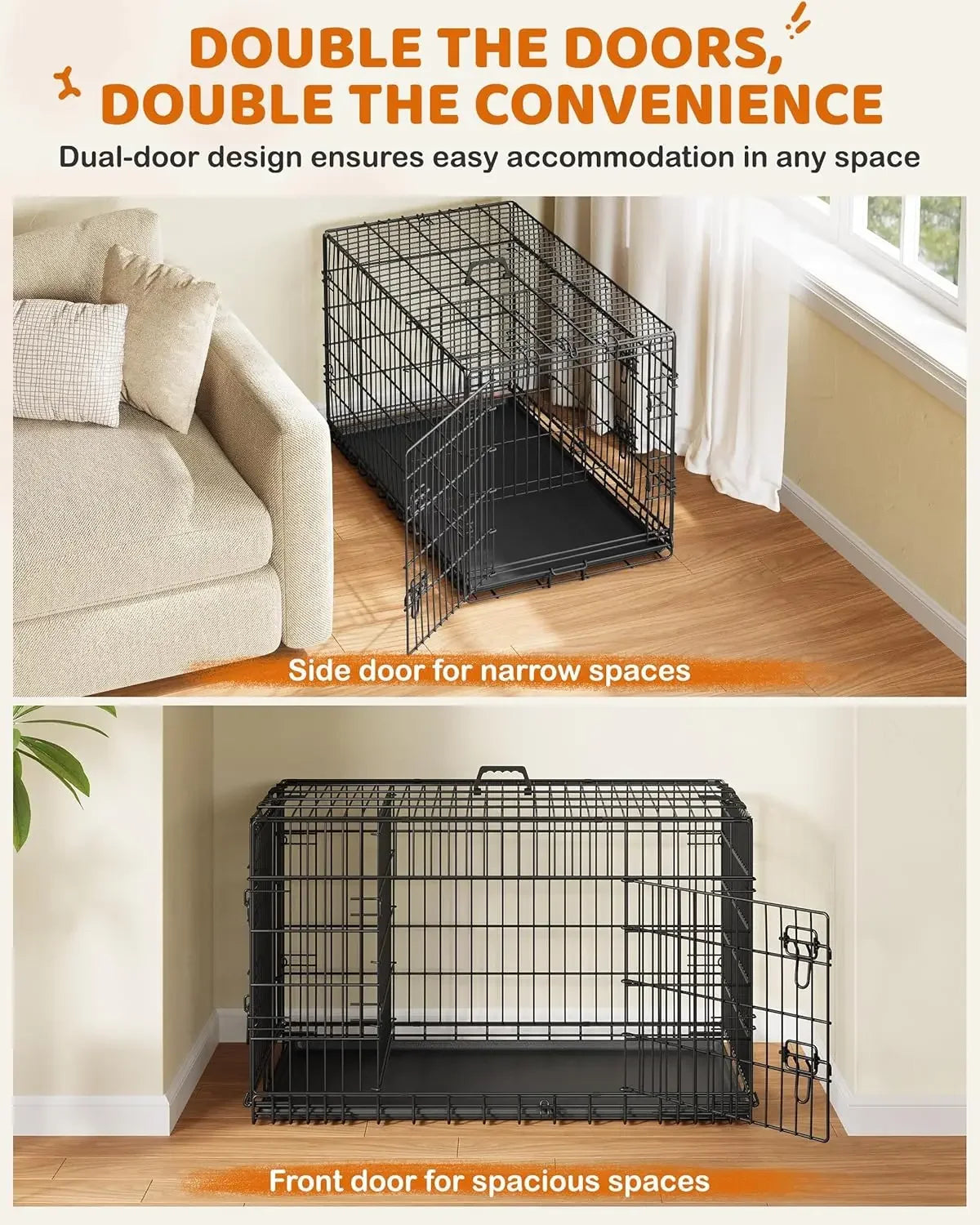 XMSJ Double Door Metal Dog Crate With Divider And Tray