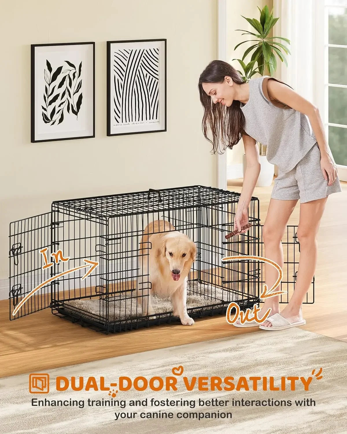 XMSJ Double Door Metal Dog Crate With Divider And Tray