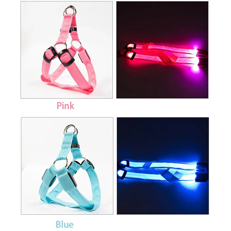 LED Dog Harness No Pull Adjustable Nylon Night Safety