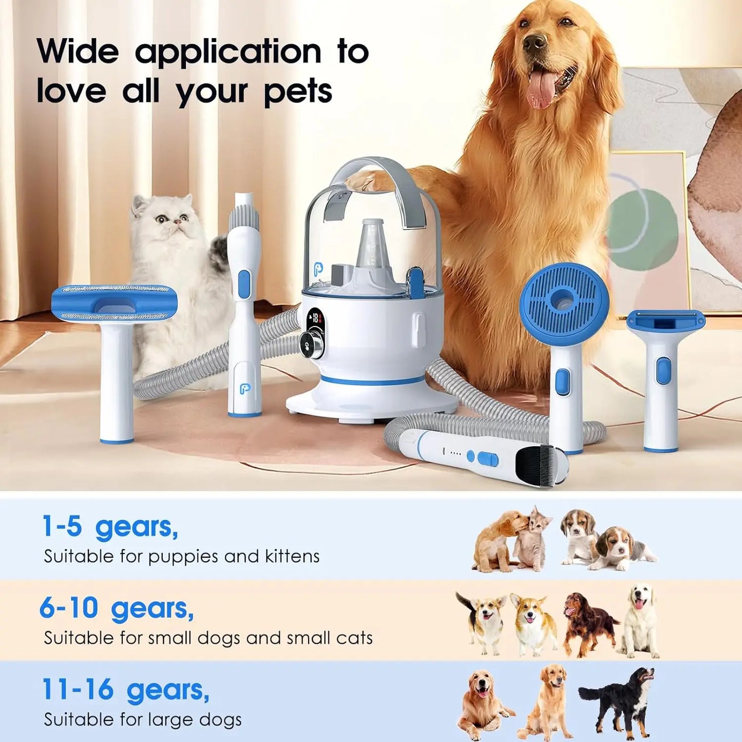 HiMISS Dog Grooming Kit With Vacuum And Five Essential Tools