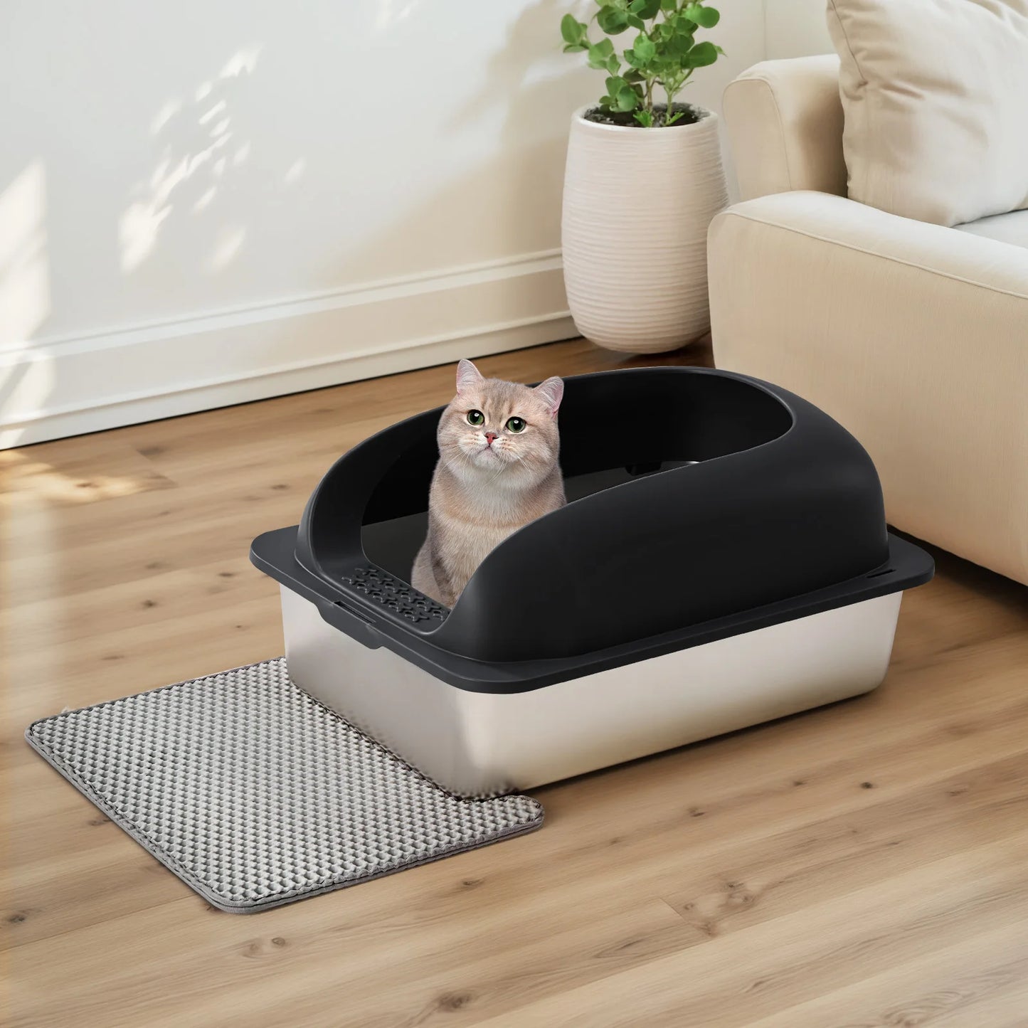 JHK Stainless Steel Cat Litter Box With Lid Anti Urine Leakage