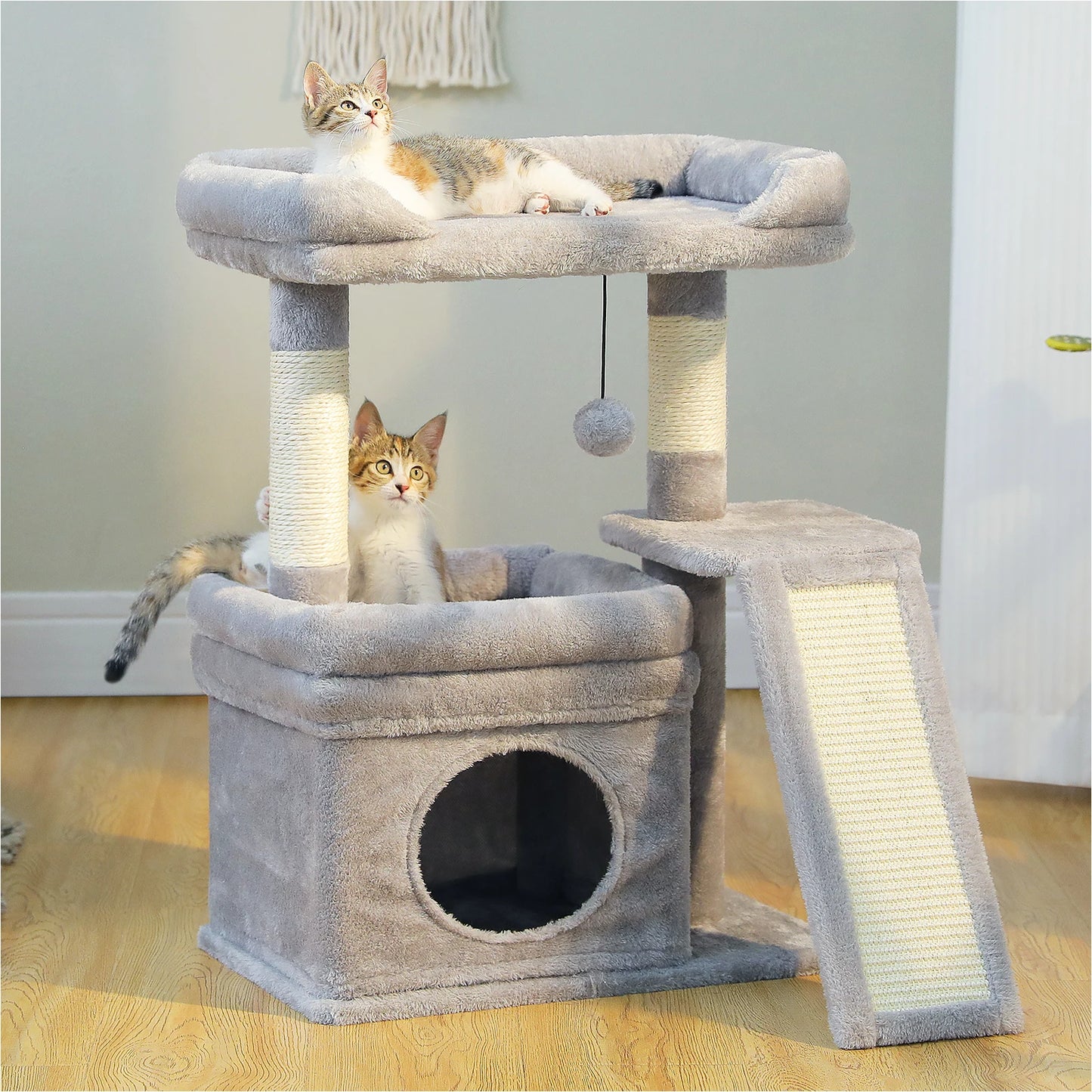 PEQULTICN Safe and Stable Cat Tree Three Tier With Cozy Top Perch